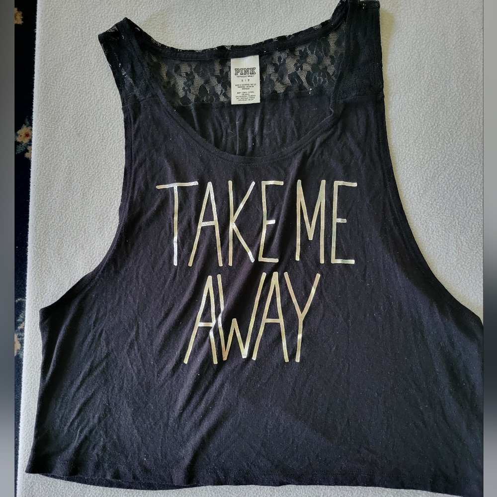 PINK Victoria's Secret Black Muscle Tee with Lace Size Small